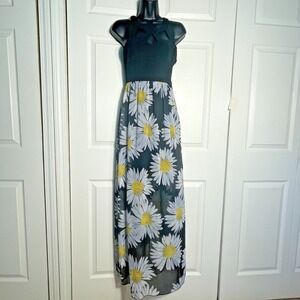Vintage Ruby Rox Dress Women Small Black Daisy Sleeveless Flowy Maxi Cutouts Y2K